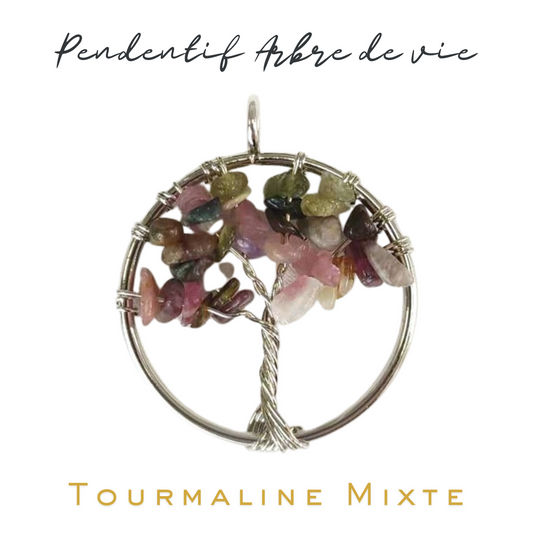 Pendentif arbre de vie 30 mm_Tourmaline mixte