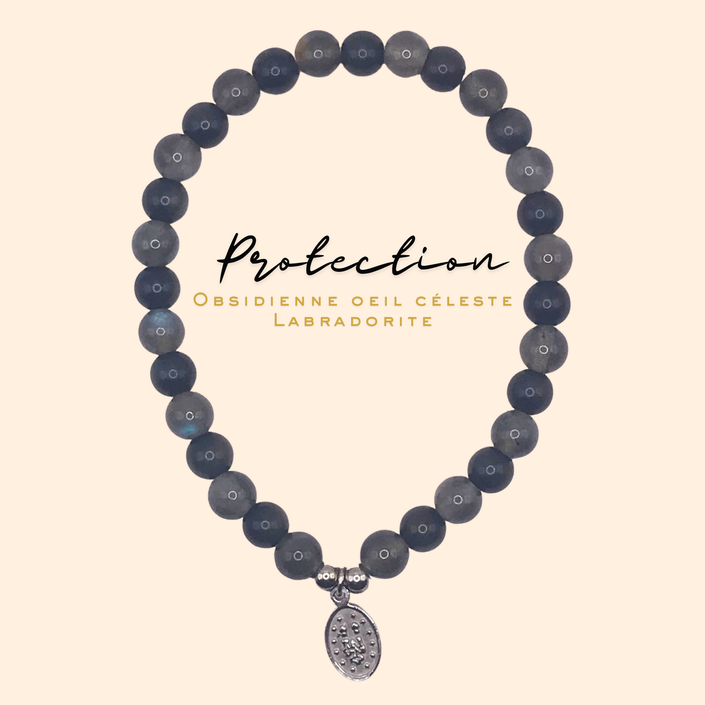 Bracelet sur mesure_Labradorite & Obsidienne oeil céleste_Protection_Collection "MICHAËL"