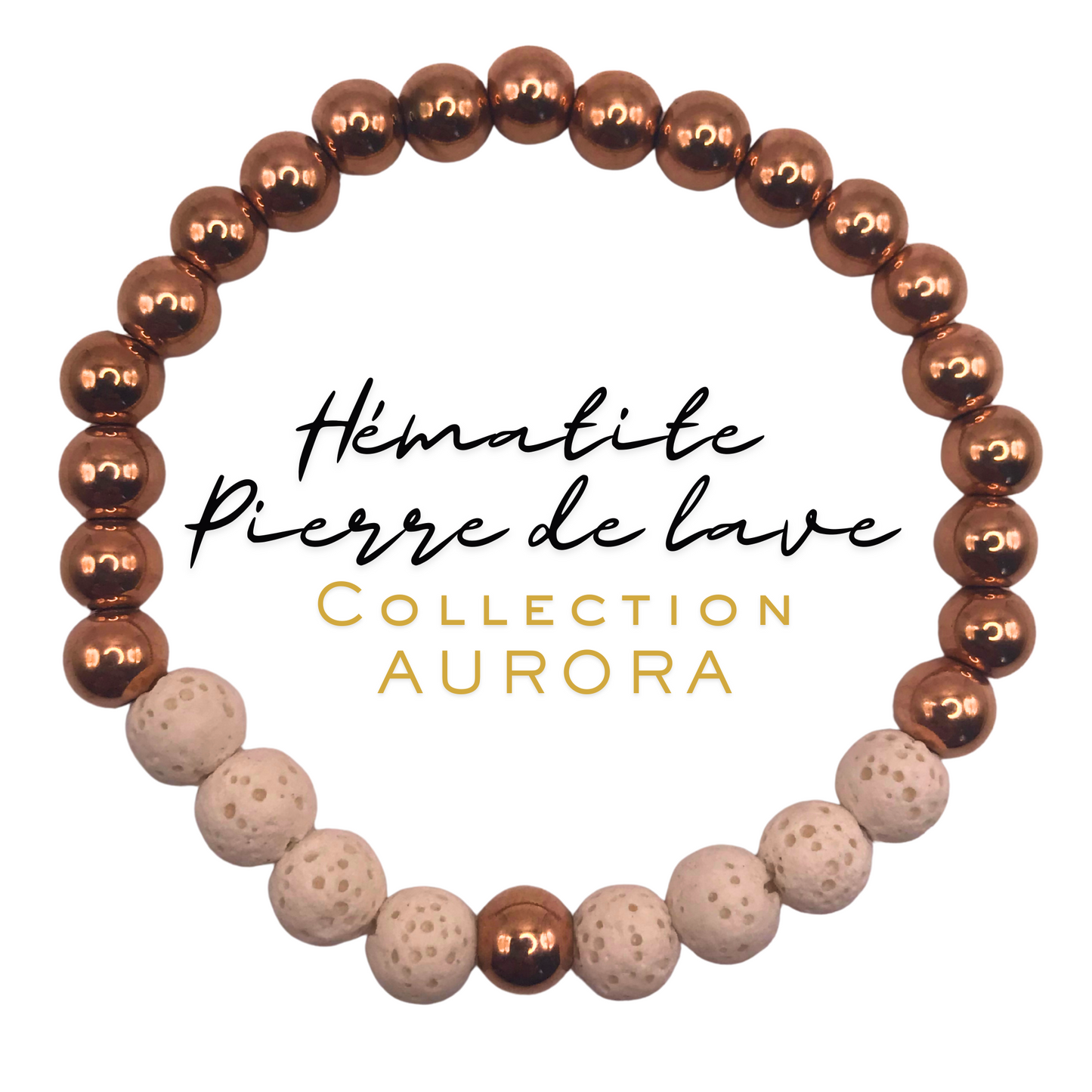 Bracelet Hématite & Pierre de Lave Blanche – Collection Aurora