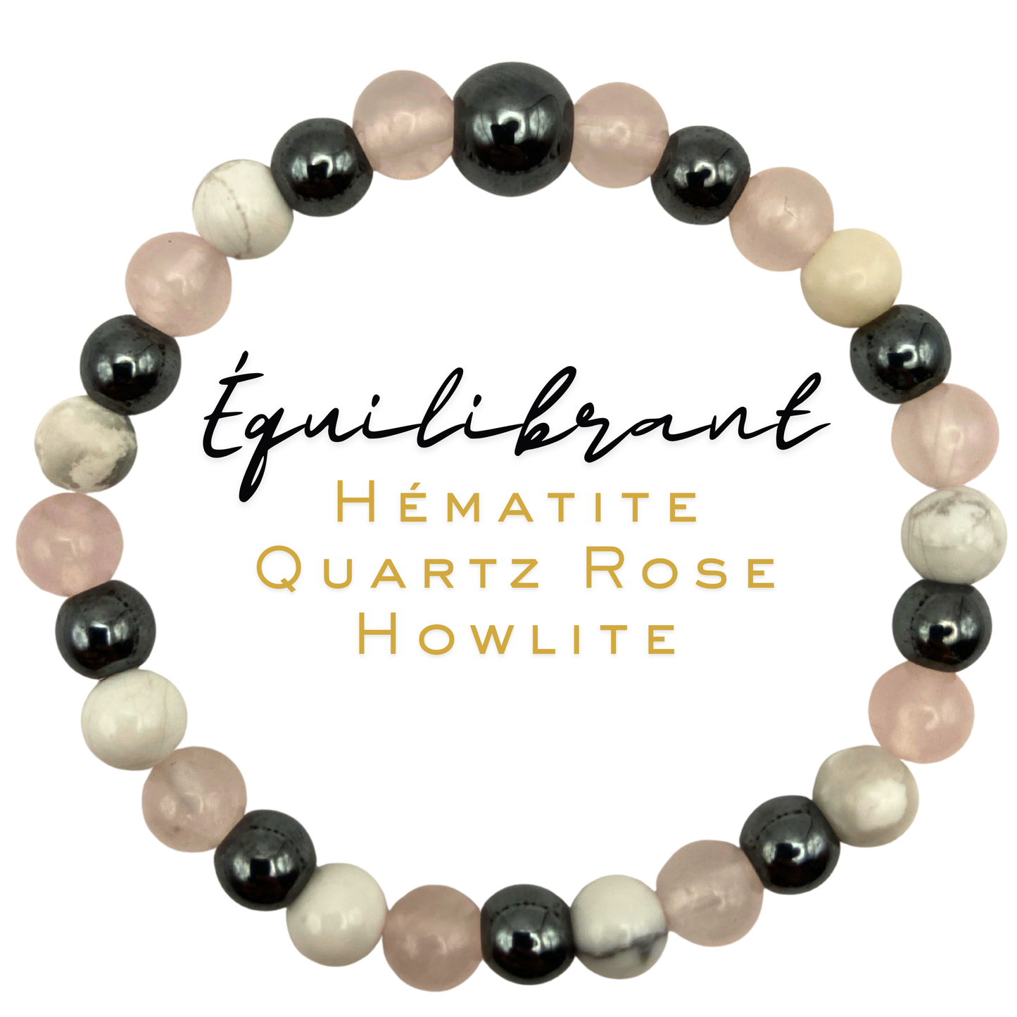 Bracelet sur mesure_Collection "REHAEL_6"_Quartz Rose, Hématite & Howlite