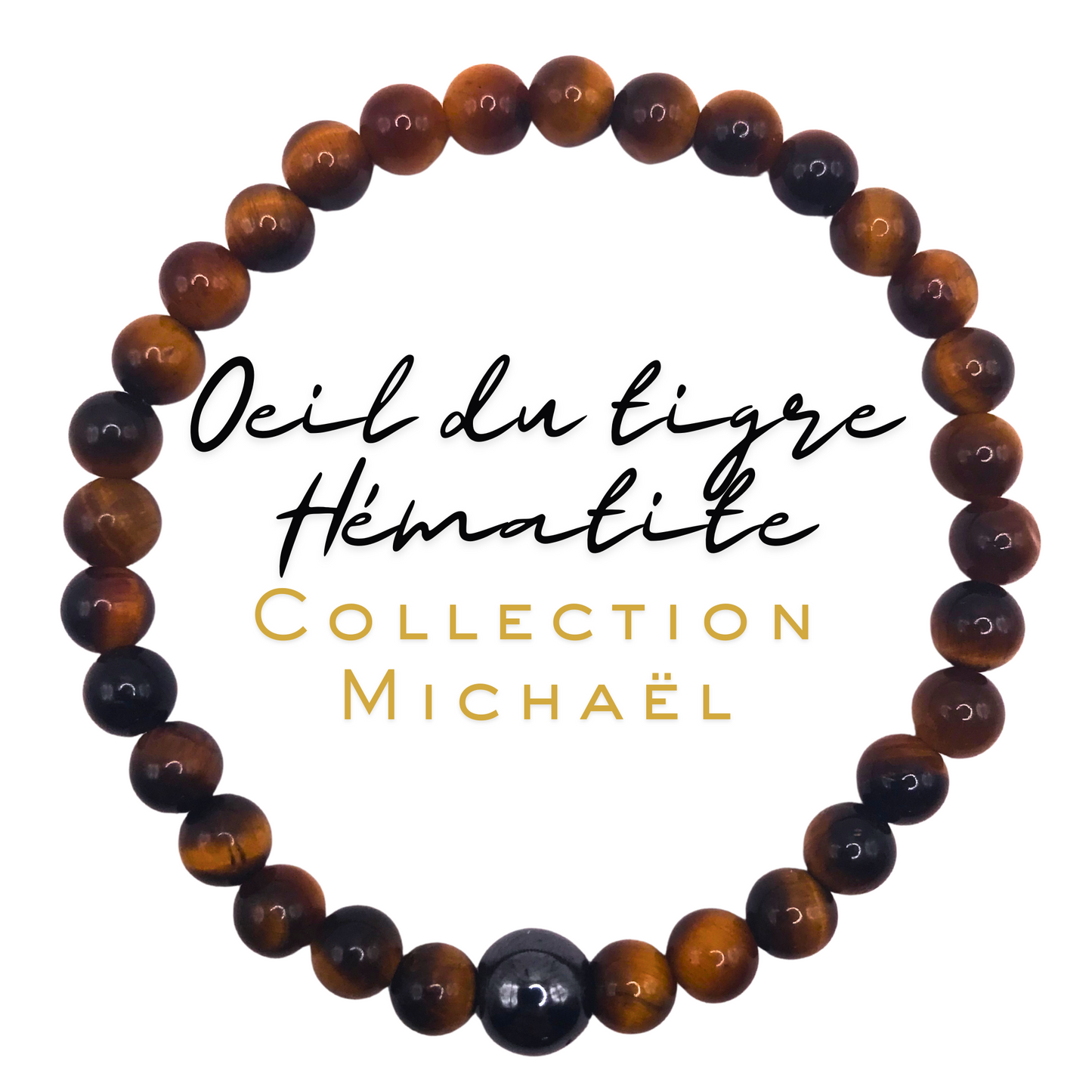 Bracelet Œil de Tigre & Hématite – Collection Archange "MICHAËL"