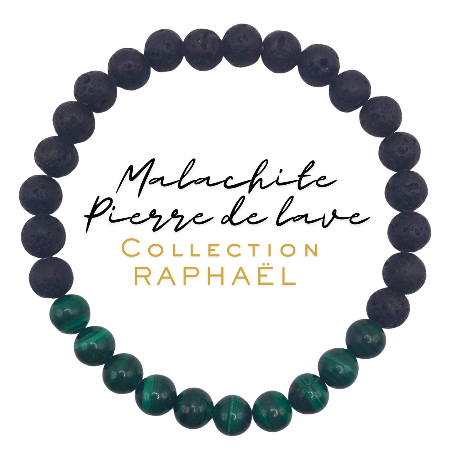 Bracelet en Malachite, pierre de lave_Collection Archange "Raphaël"