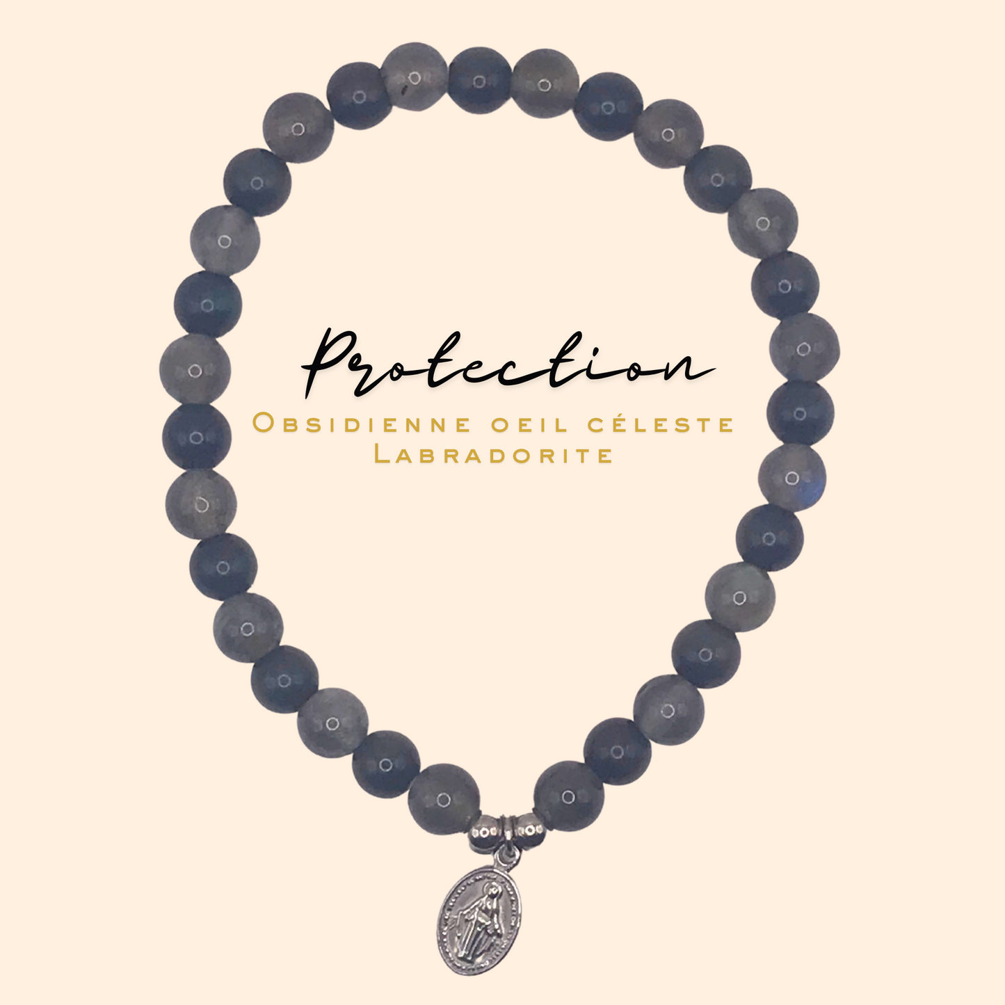 Bracelet sur mesure_Labradorite & Obsidienne oeil céleste_Protection_Collection "MICHAËL"