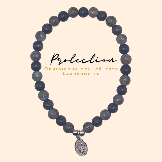 Bracelet sur mesure_Labradorite & Obsidienne oeil céleste_Protection_Collection "MICHAËL"