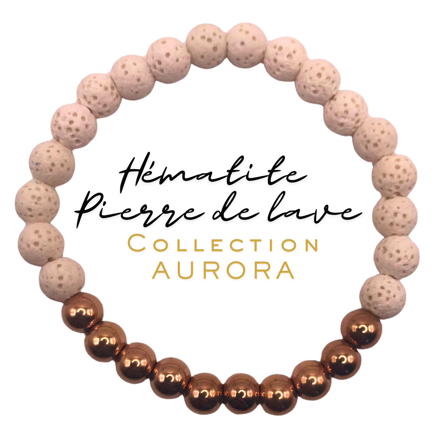 Bracelet Hématite & Pierre de Lave Blanche – Collection Aurora