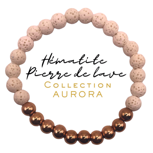 Bracelet Hématite & Pierre de Lave Blanche – Collection Aurora