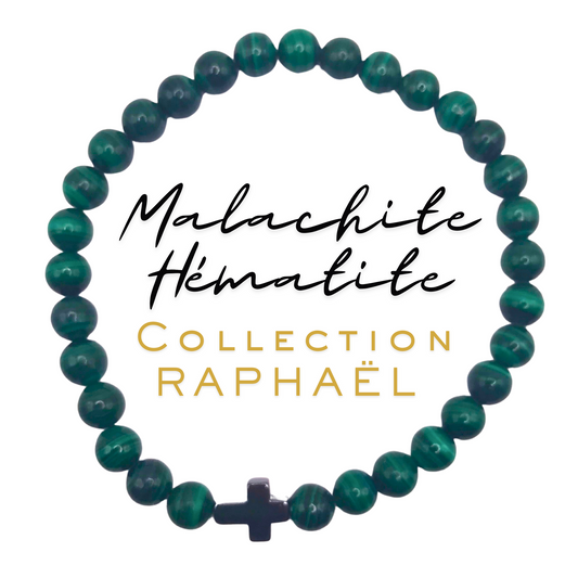 Bracelet en Malachite, croix en Hématite_Collection Archange "Raphaël"