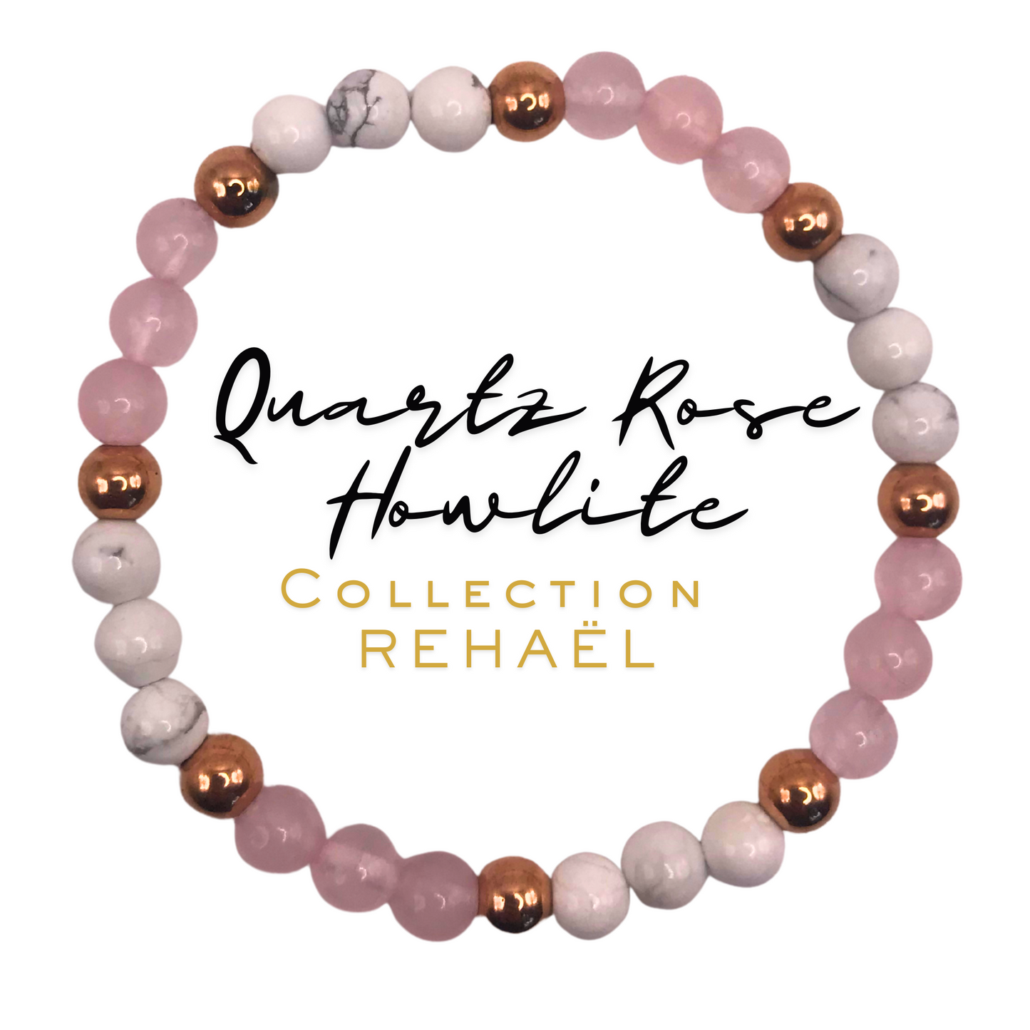 Bracelet sur mesure_Collection "REHAEL"_Quartz Rose, Hématite cuivrée & Howlite