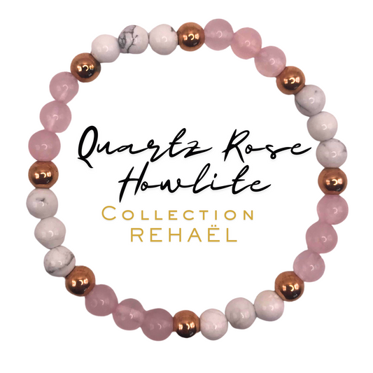 Bracelet sur mesure_Collection "REHAEL"_Quartz Rose, Hématite cuivrée & Howlite
