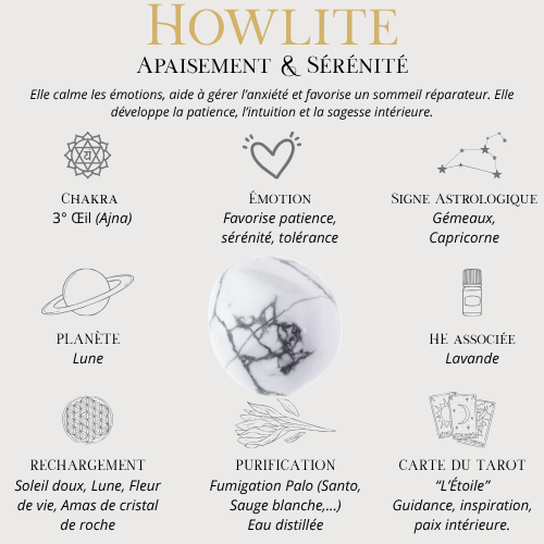 ✧ Boucles d’oreilles – Howlite ✧  Apaisement • Clarté mentale • Maîtrise émotionnelle