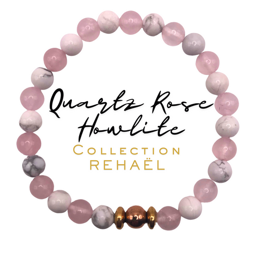 Bracelet sur mesure_Collection "REHAEL_2"_Quartz Rose, Hématite cuivrée & Howlite